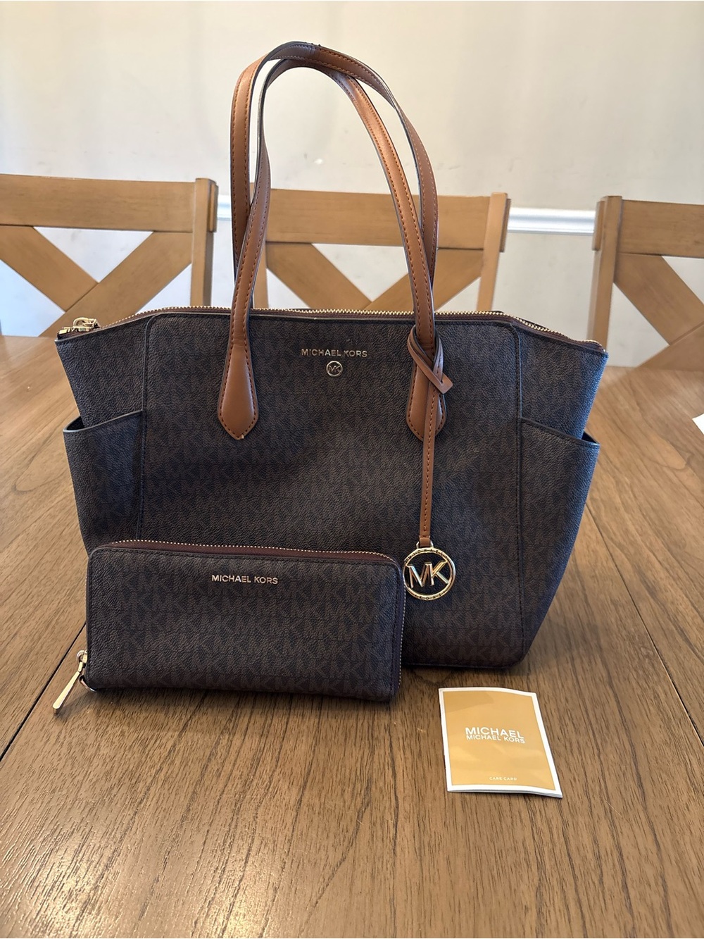 Michael Kors Brown/Tan Signature Tote with Matching Wallet